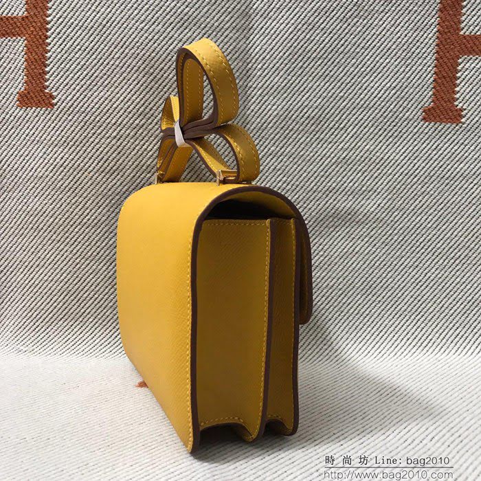 HERMES愛馬仕 H空姐包 進口原廠EP皮 頂級蜜蠟製作 街拍必備單品 琥珀黃金銀 單肩斜挎包  Ama1563